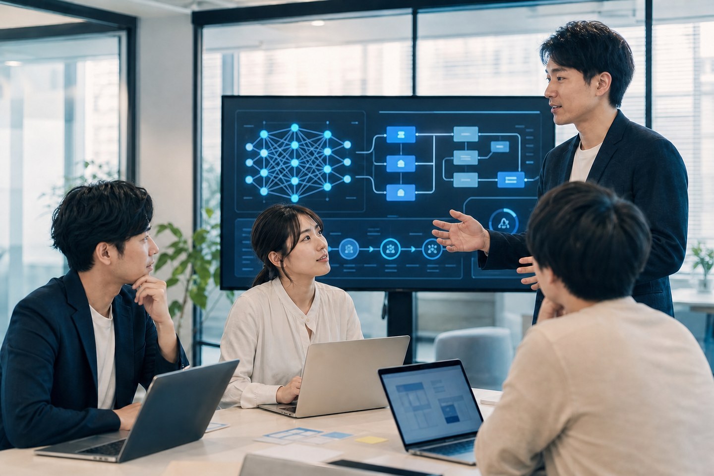 ソフトウェア開発について話し合うソリューション事業部のイメージ